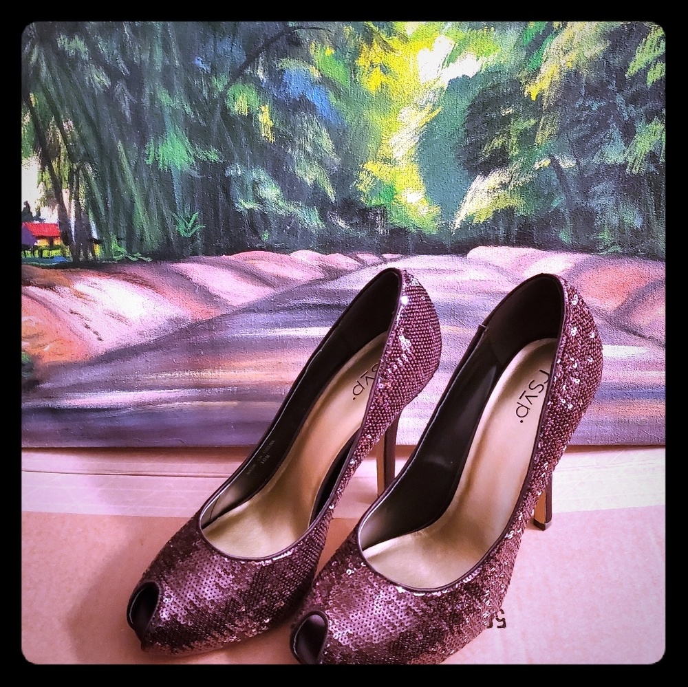 RSVP Pink Sequin Peep-Toe High Heels